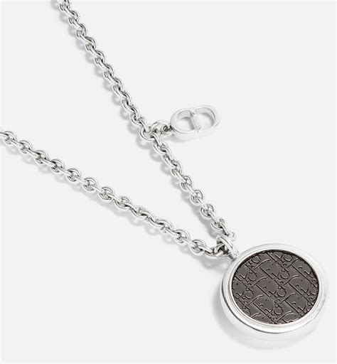 Collier pendentif Dior Oblique Laiton argenté et ruthénium 